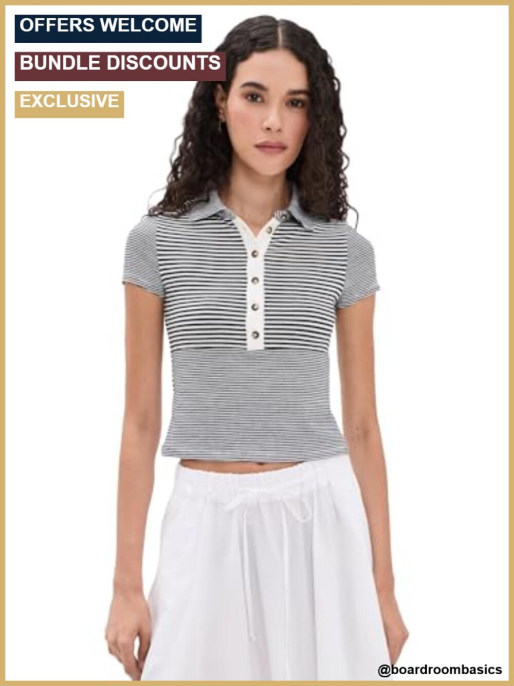 Polo Tee Striped Knit Short Sleeve High Stretch Women's Top